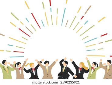 Illustration of excited students in uniforms