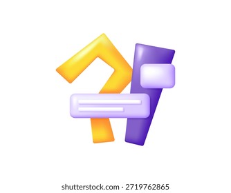 Illustration of exclamation mark and question mark with information symbol. Concept of questions and hints, answers and problems. FAQ or frequently asked questions. 3D style design. Symbol, white background.