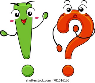 Illustration of Exclamation Point and Question Mark Mascots