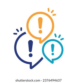 Ilustración de exclamación y signo de interrogación en burbuja de voz, icono.