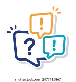 Illustration of exclamation and question mark in speech bubble, icon, sticker.