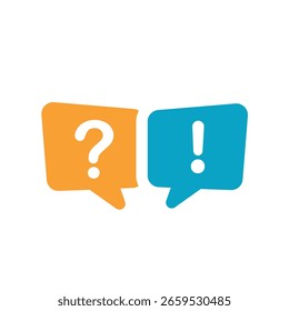 Illustration of exclamation and question mark in speech bubble, icon.