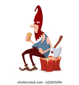 Illustration of a executioner eating  sandwich. Lunch break