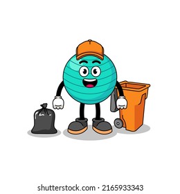 Ilustración de la caricatura de la bola de ejercicios como recolector de basura, diseño de personajes
