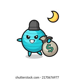 Illustration of exercise ball cartoon is stolen the money , cute style design for t shirt, sticker, logo element
