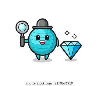 Illustration of exercise ball character with a diamond , cute style design for t shirt, sticker, logo element