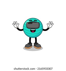 Illustration of exercise ball with a vr headset , character design