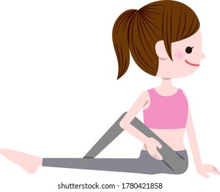 Illustration of exercising woman twist the upper body