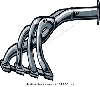 Illustration of an exhaust manifold, showcasing the complexity and efficiency of automotive exhaust systems, perfect for technical and educational materials