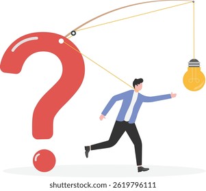 An illustration of an exhausted businessman trying to reach a idea

