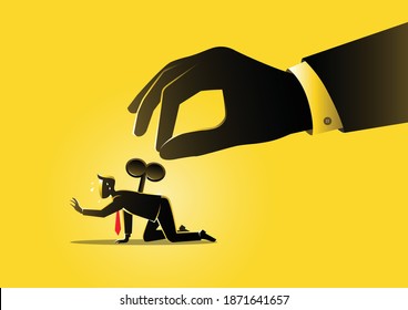 An illustration of exhausted concept, businessman with giant winder on his back