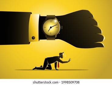 An illustration of exhausted concept, a businessman is running out of time. Business concept