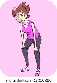 Illustration Of An Exhausted And Sweaty Girl Catching Her Breath During Exercise