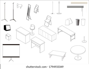 Illustration of exhibition and event equipment.