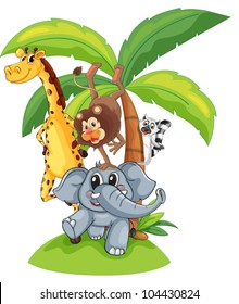 Illustration of exotic animals in a group