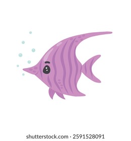 Illustration of an exotic fish. Colorful marine fish, inhabitant of the tropical ocean. Cute underwater and aquarium animals and fish. Vector illustration of an isolated character