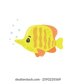 Illustration of an exotic fish. Colorful marine fish, inhabitant of the tropical ocean. Cute underwater and aquarium animals and fish. Vector illustration of an isolated character