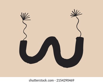 Illustration with exotic flowers in abstract vase. Trendy design in matisse style. Minimalist shapes isolated on white background. Vector