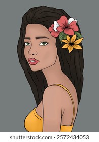 Illustration of exotic girl with flowers