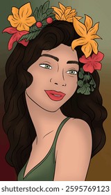 Illustration of exotic girl with flowers