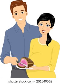 Illustration of Expectant Parents Revealing the Gender of Their Baby