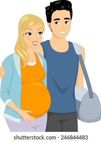 Illustration of an Expecting Couple Walking Side by Side
