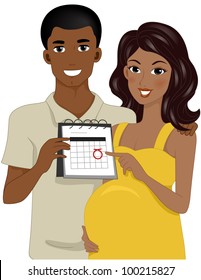 Illustration of Expecting Parents Pointing to Calendar