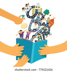 illustration explain the meaning of community based rehabilitation cartoon drawing flat design