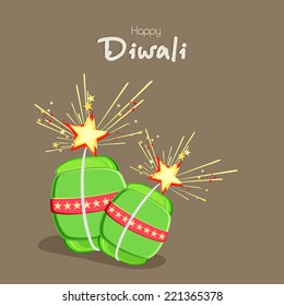 Illustration of exploding crackers with stylish text of Diwali for Diwali celebration. 