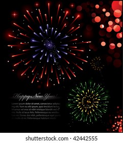 Illustration of exploding fireworks in various colors