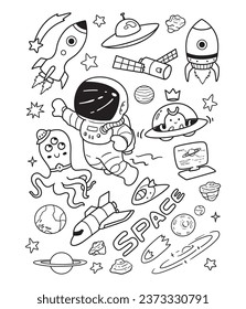 Illustration explore in the sky doodle, space doodle