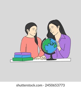 Illustration Exploring Knowledge with a Globe