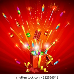 illustration of explosion of firecracker from gift box