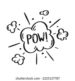 Illustration of explosion and smoke for comics. Retro design element. Vector doodle 