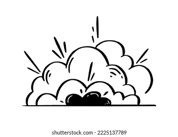 Illustration of explosion and smoke for comics. Retro design element. Vector doodle 