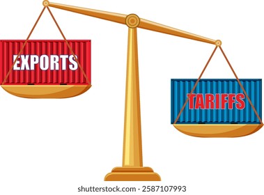 Illustration of exports and tariffs on a scale