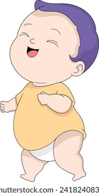 illustration of an expression of happiness, baby boy is walking while closing his eyes. creative drawing 