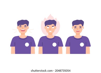 illustration of the expression of a man who is angry, crying, laughing out loud. happy, annoyed, sad. a collection or set of illustrations of facial expressions. flat cartoon style. vector design