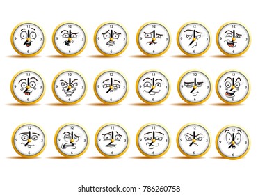 illustration of a expression on clock avatar icon set on isolated white background