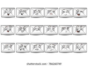 illustration of a expression on mail avatar icon set on isolated white background