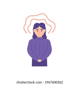 illustration of the expression of a woman who is insecure and has a problem. frustration, stress, under pressure. not confident. flat style. vector design