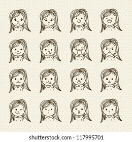 Ilustración de iconos de expresiones, con diferentes gestos, ilustración vectorial
