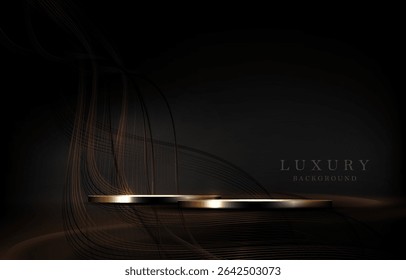 Illustration with an exquisite round podium with wavy ribbons in golden shades