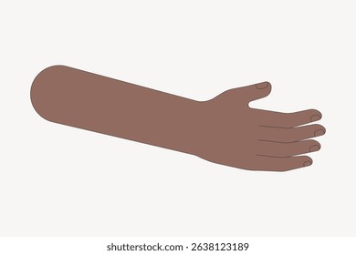 Illustration of an extended arm with a brown skin tone. The arm is shown in a simple, minimalist style. The brown arm is depicted on a plain background. Aesthetic vector illustration.