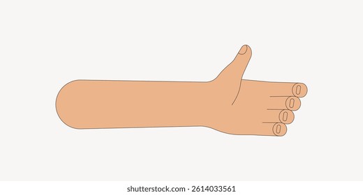 Illustration of an extended arm with a hand in a thumbs-up gesture. Simple design with a focus on the hand and thumb. Minimalist arm and hand drawing. Arm illustration, isolated vector.