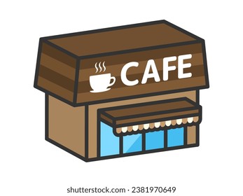 Illustration of the exterior of the cafe (3D line drawing).