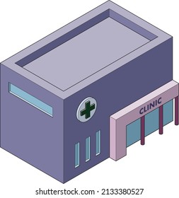 Illustration of the exterior of a right-facing clinic with main lines, three-dimensional and isometric. Medical concept for use in infographics. Pop impression