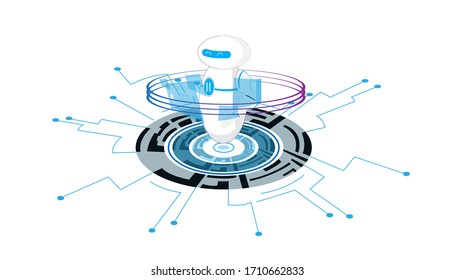 An illustration illustration of the extraordinary world of digital technology with all elements such as future robots and sophisticated computers