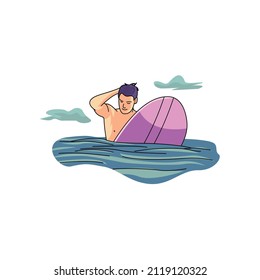 ILLUSTRATION OF EXTREME SPORTS CHARACTER PLAYING SURFING
