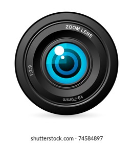 illustration of eye balls in camera lens on white background